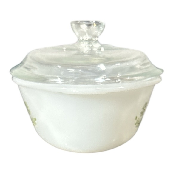 Vintage Ovenware 235 1 Qt 10" Casserole Dish Green Daisy Milk Glass Oval w/ Lid - Picture 2 of 9